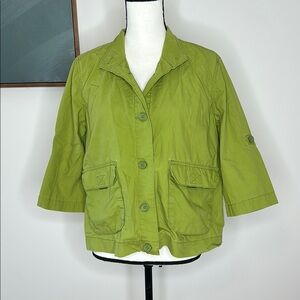 Liz Claiborne Green Utility Jacket with Three-Quarter Sleeves, Small